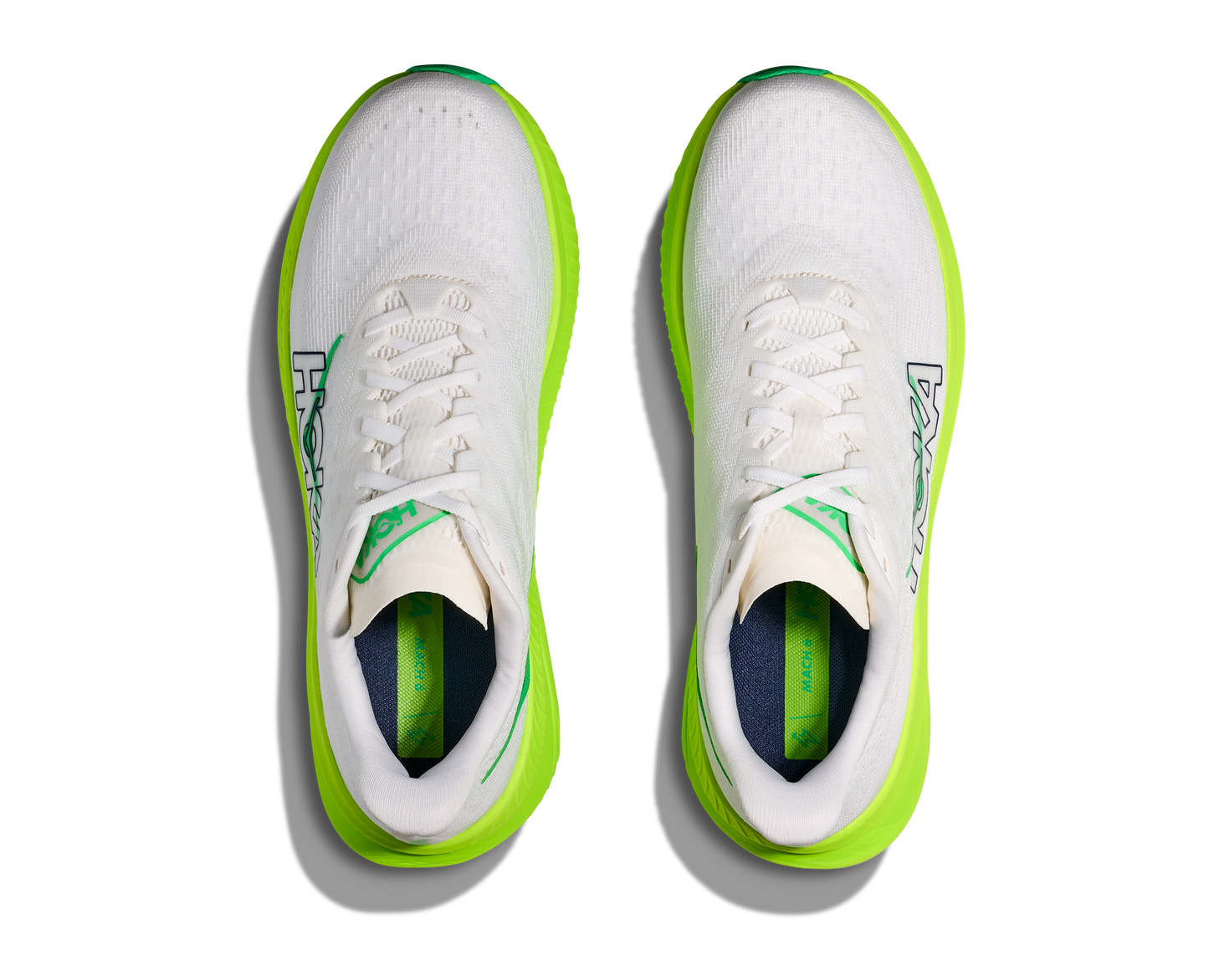 HOKA Mens MACH 6 White/ Neon Lime 1147790-WNL