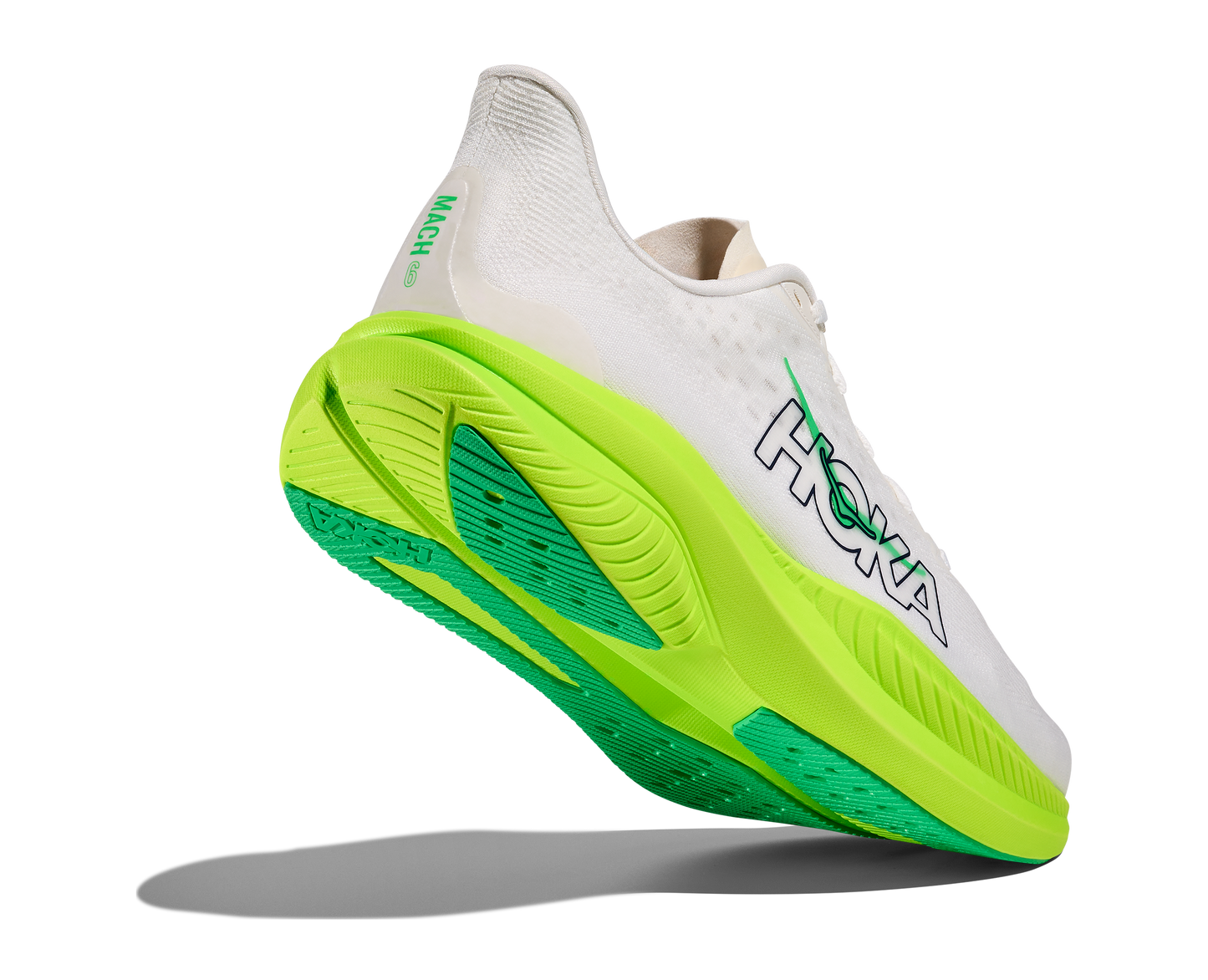 HOKA Mens MACH 6 White/ Neon Lime 1147790-WNL