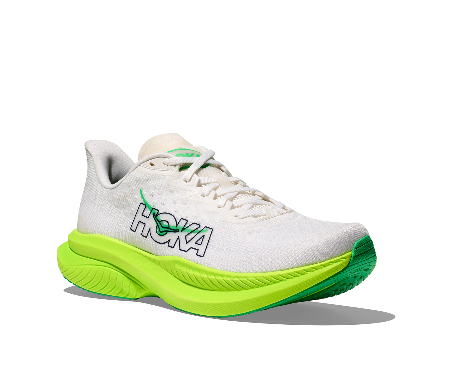 HOKA Mens MACH 6 White/ Neon Lime 1147790-WNL