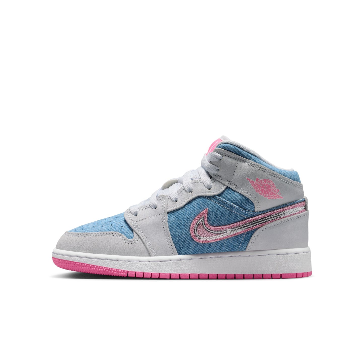 Air Jordan 1 Mid SE Big Kids Cobalt Bliss/pink Glow-white HQ1999-400