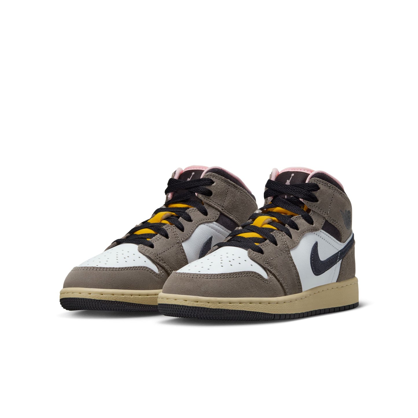 Air Jordan 1 Mid SEBig Kids' ShoesColor:White/oil Grey-cave Stone-dark Sulfur HQ2014-100