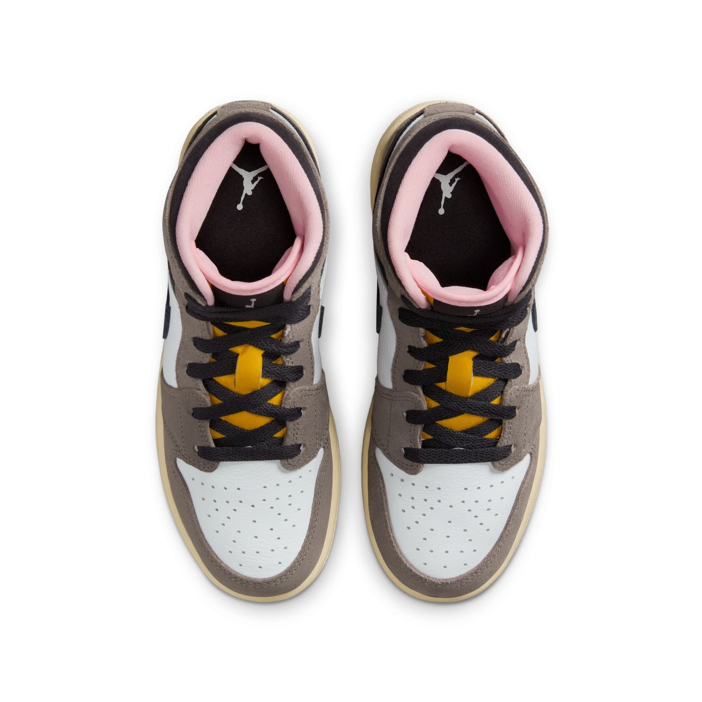 Air Jordan 1 Mid SEBig Kids' ShoesColor:White/oil Grey-cave Stone-dark Sulfur HQ2014-100