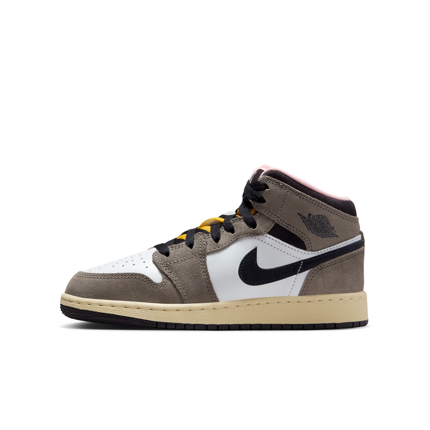 Air Jordan 1 Mid SEBig Kids' ShoesColor:White/oil Grey-cave Stone-dark Sulfur HQ2014-100