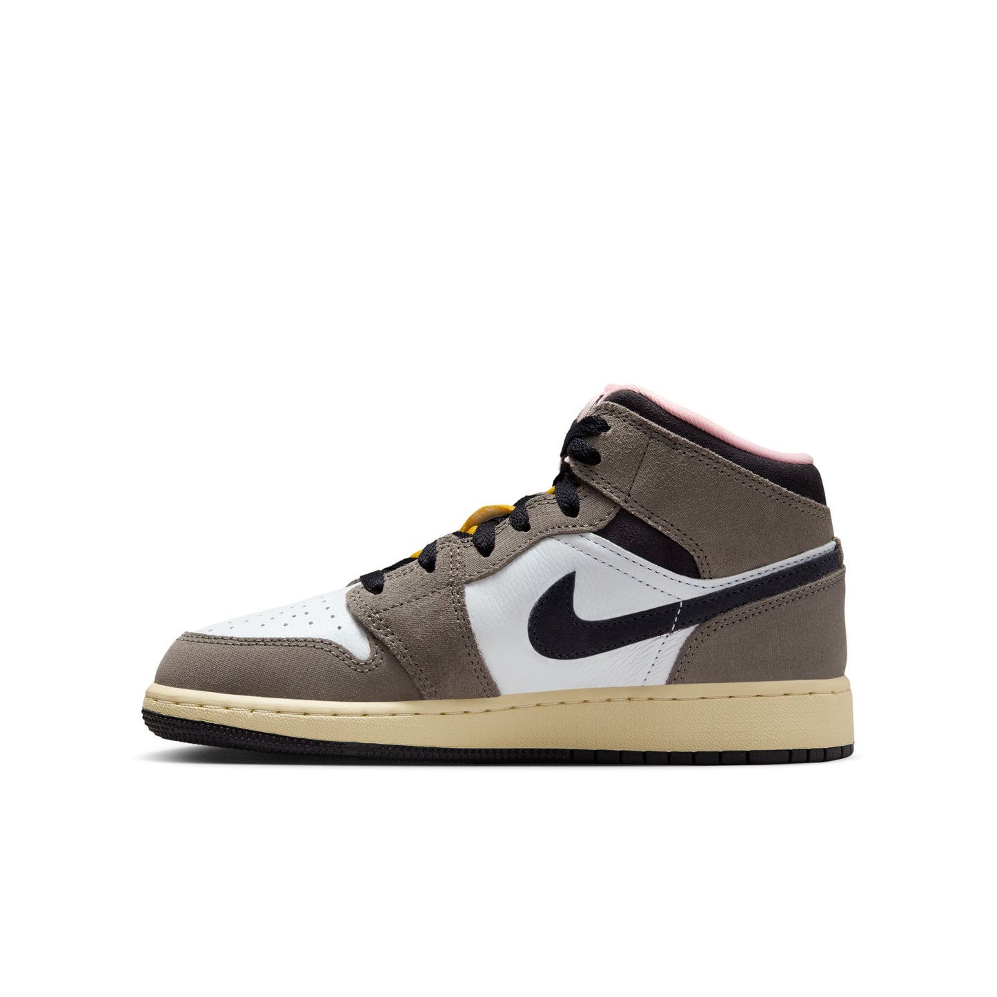 Air Jordan 1 Mid SEBig Kids' ShoesColor:White/oil Grey-cave Stone-dark Sulfur HQ2014-100