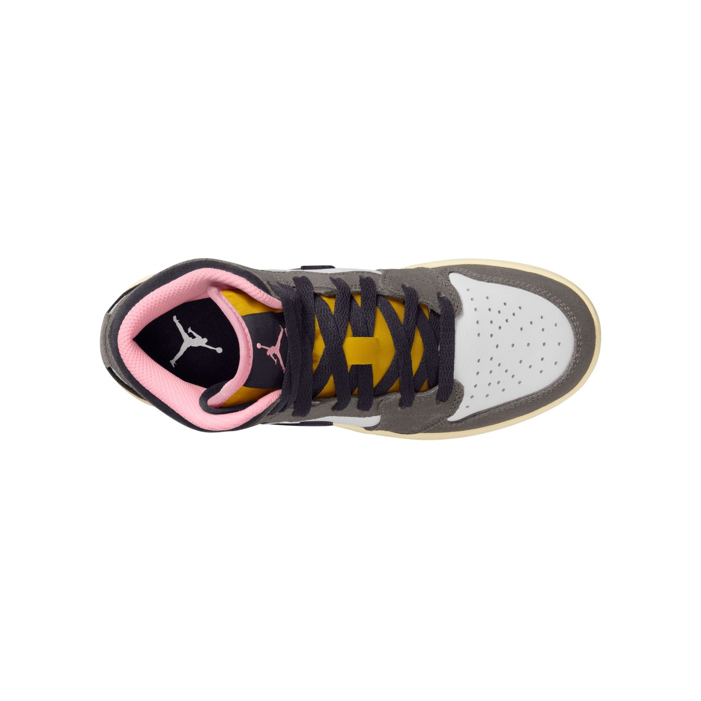 Air Jordan 1 Mid SEBig Kids' ShoesColor:White/oil Grey-cave Stone-dark Sulfur HQ2014-100