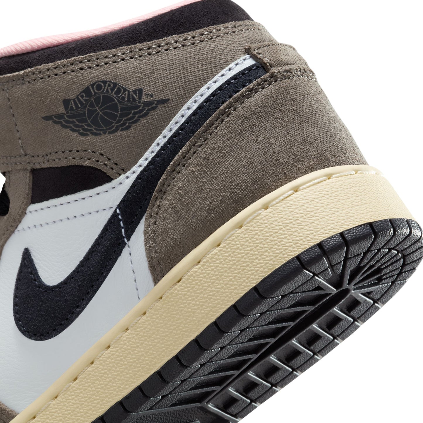 Air Jordan 1 Mid SEBig Kids' ShoesColor:White/oil Grey-cave Stone-dark Sulfur HQ2014-100