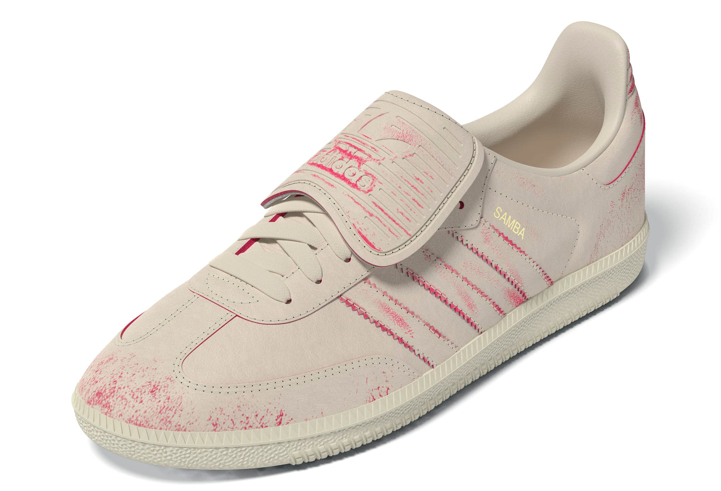 Beige sneaker with pink accents on a white background