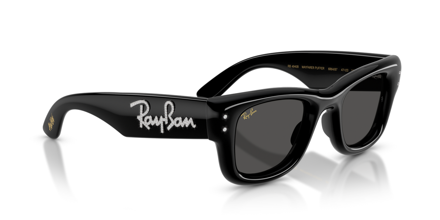 RAY-BAN X ASAP ROCKY "WAYFARER PUFFER "CRYSTAL EDITION" POLISHED BLACK WITH STRASS 0RB4940B-5080