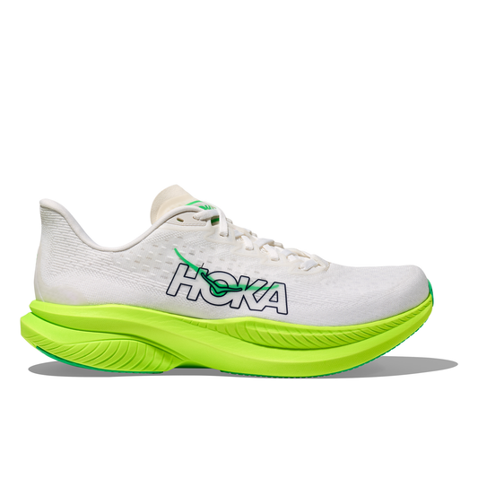 HOKA Mens MACH 6  White/ Neon Lime 1147790-WNL