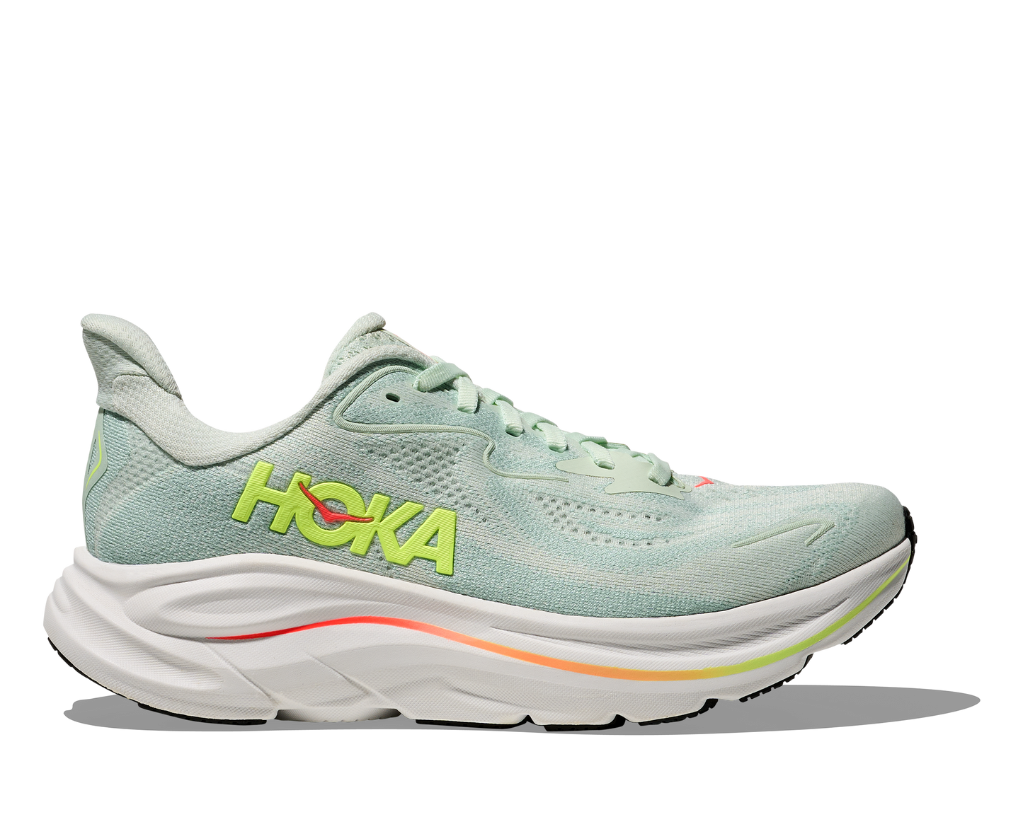 Hoka Clifton 10 Womens Shoes Color: Sea Glass/Neon Flame Style: 1162031-SLSSN