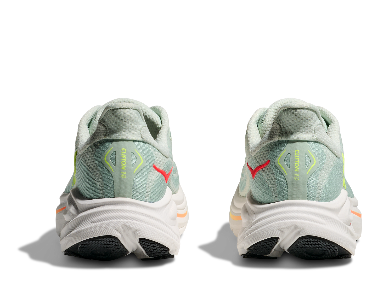 Hoka Clifton 10 Womens Shoes Color: Sea Glass/Neon Flame Style: 1162031-SLSSN