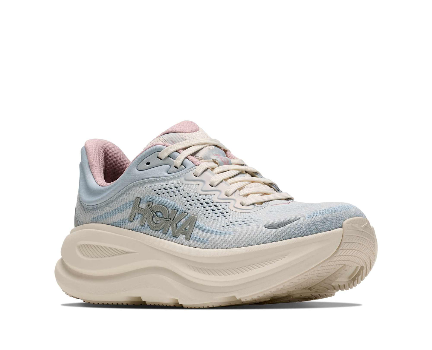 HOKA Bondi 9 GLM Women's Shoes Color: Alabaster / Mineral Blue Style: 1179195-ATRM