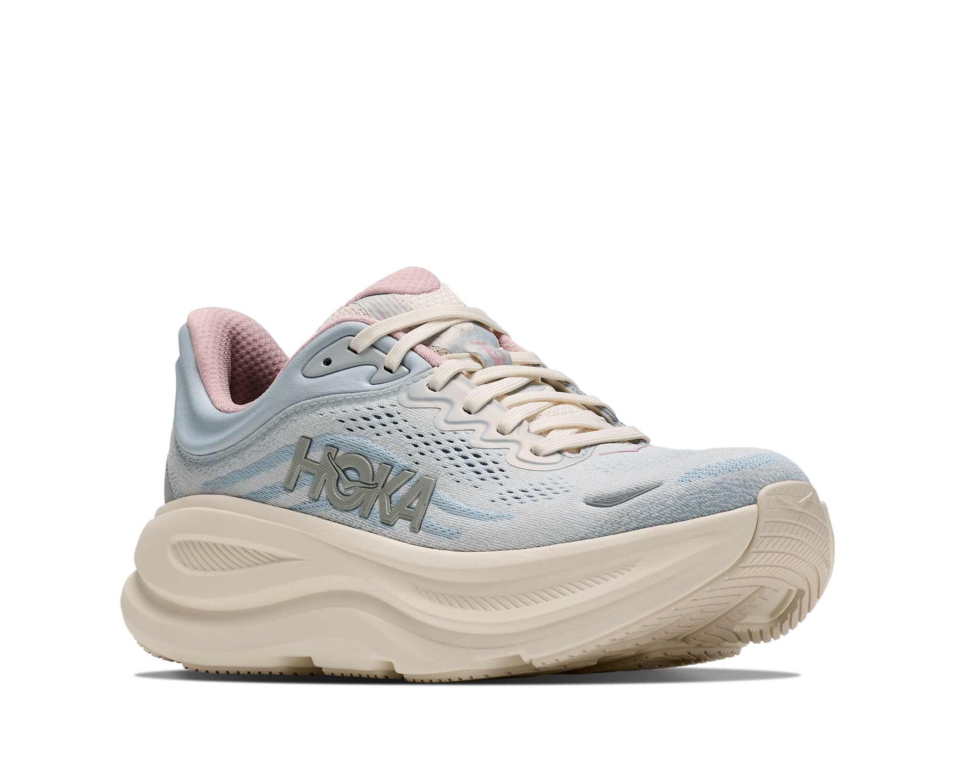 HOKA Bondi 9 GLM Women's Shoes Color: Alabaster / Mineral Blue Style: 1179195-ATRM