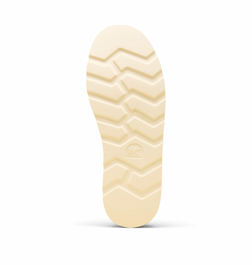 Close-up of a beige shoe sole on a white background