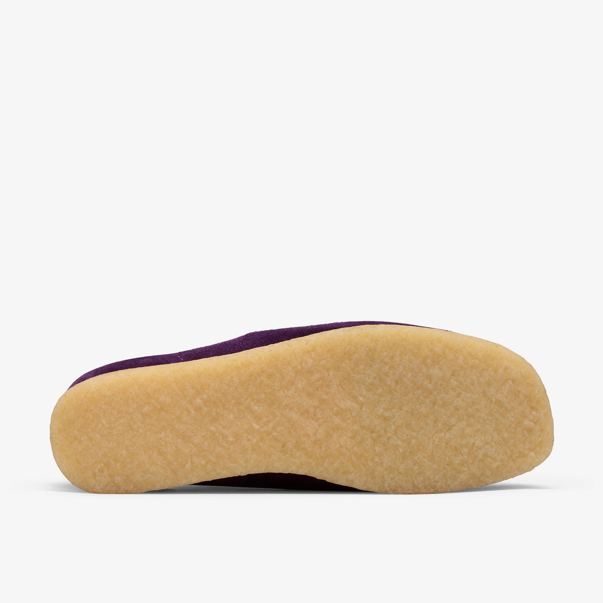 Clarks Originals x Blanch Yu Wallabee sole view, natural crepe outsole with Damson Suede upper edges visible