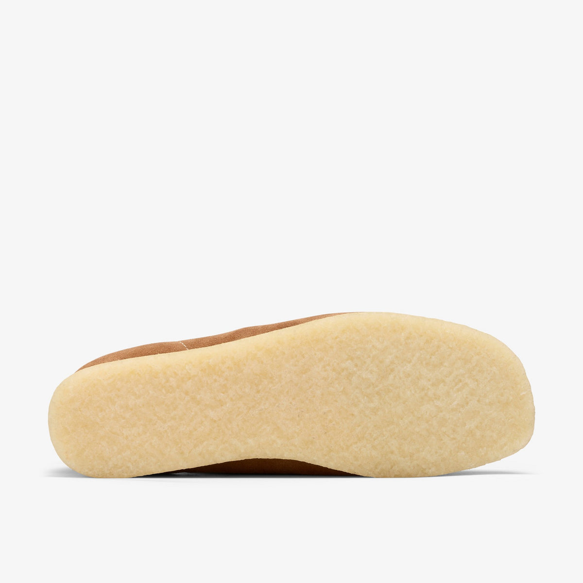 Clarks Originals Wallabee sole view showing the textured natural crepe outsole with tan suede upper edges