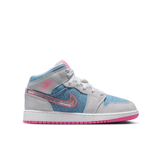 Air Jordan 1 Mid SE Big Kids Cobalt Bliss/pink Glow-white HQ1999-400