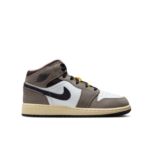 Air Jordan 1 Mid SEBig Kids' ShoesColor:White/oil Grey-cave Stone-dark Sulfur HQ2014-100