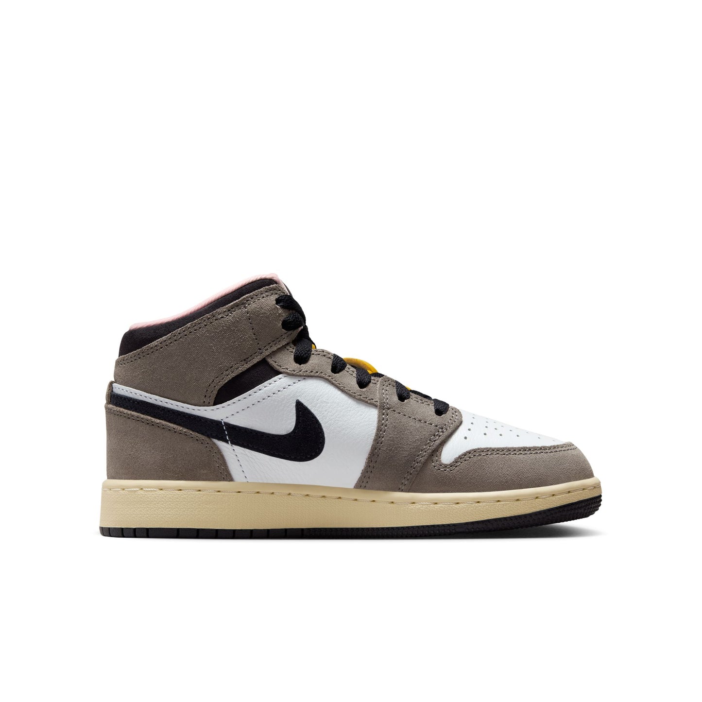 Air Jordan 1 Mid SEBig Kids' ShoesColor:White/oil Grey-cave Stone-dark Sulfur HQ2014-100