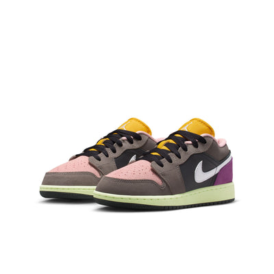 Air Jordan 1 Low SE Big Kids' Shoes Color: Oil Grey/white-cave Stone-arctic Punch HQ2021-005