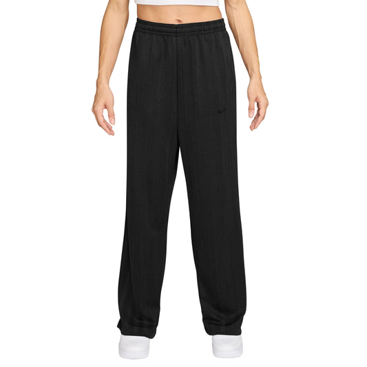 Black sweatpants with a brand logo on a white background