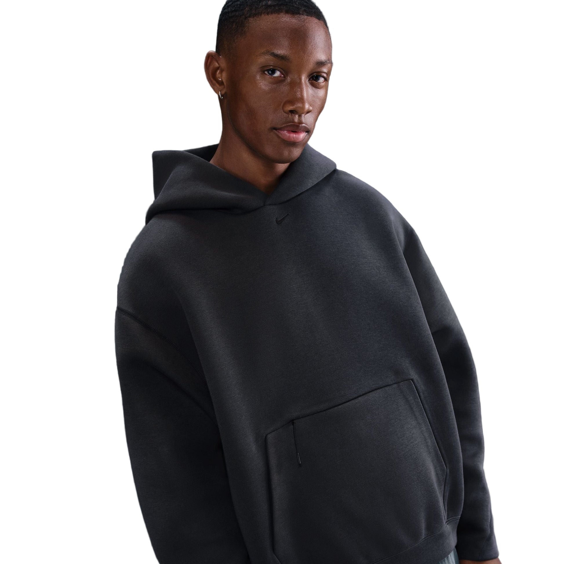 Man wearing a black hoodie on a white background