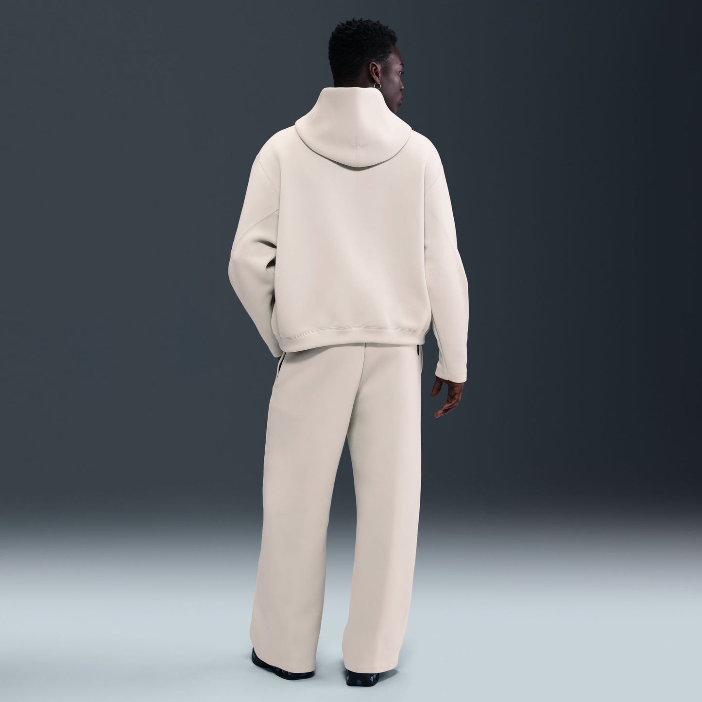 NIKE TECH MENS FLEECE OVERSIZED HOODIE LIGHT BONE/BLACK HV6535-072