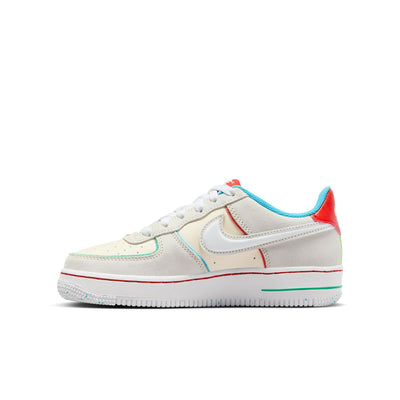 Boys Grade School Nike Air Force 1 LV8 Pale Ivory/White-Picante Red-Baltic Blue FQ8350-110