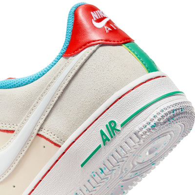 Boys Grade School Nike Air Force 1 LV8 Pale Ivory/White-Picante Red-Baltic Blue FQ8350-110