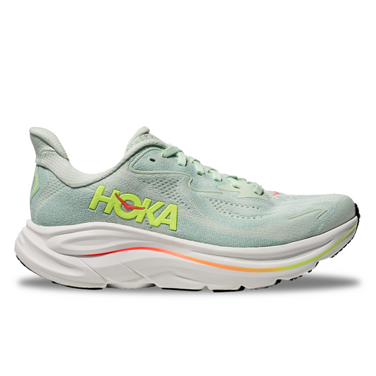 Hoka Clifton 10 Womens Shoes Color: Sea Glass/Neon Flame Style: 1162031-SLSSN