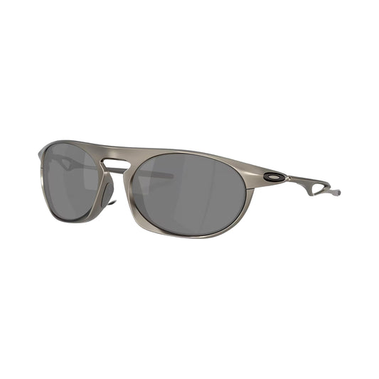 Oakley Neo Jacket sunglasses, angled front view of matte gunmetal metal frame with dark gray oval lenses