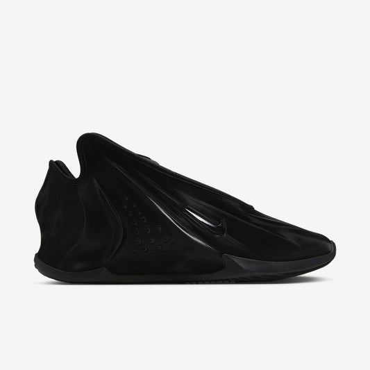 Nike G.T. Future side view in Black/Black/Black, molded glossy shell with perforations and tonal Swoosh cutout